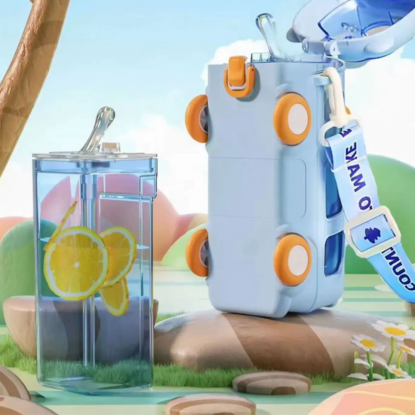 School Bus Design Kids Water Bottle